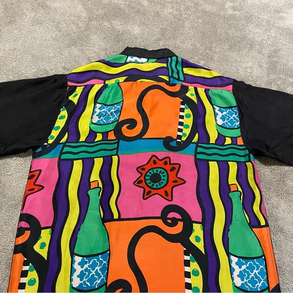 Silks Shirt Mens XL Vintage 90s Graphic Button Up Short Sleeve 100% Silk - Picture 11 of 16